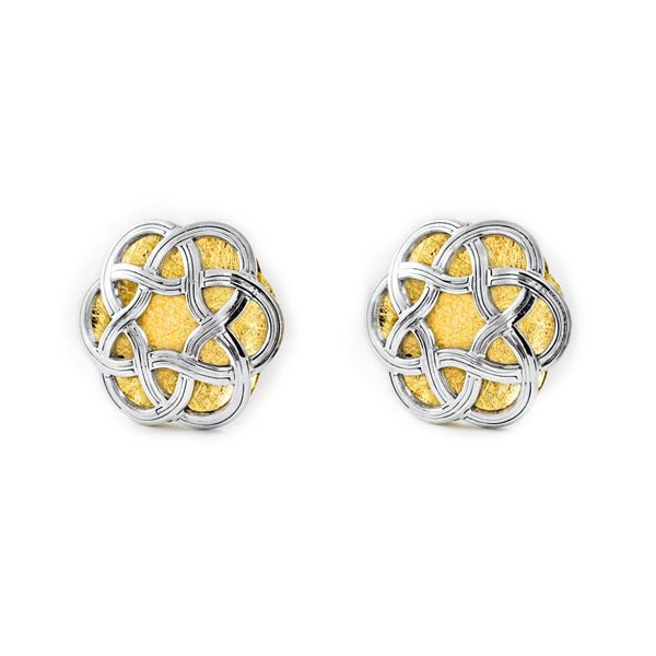 Boucles d'Oreilles Fleur Or Bicolore 9 carats mates et brillantes