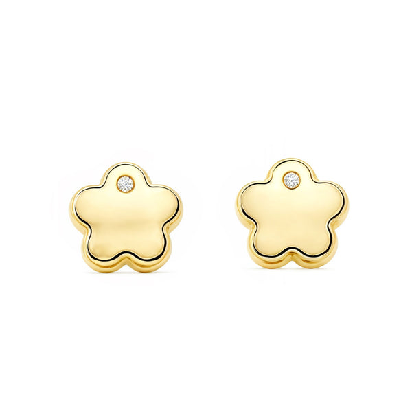 Boucles d'Oreilles Bebe Fille Enfant marguerite fleur Zircone Or Jaune 9 Carats