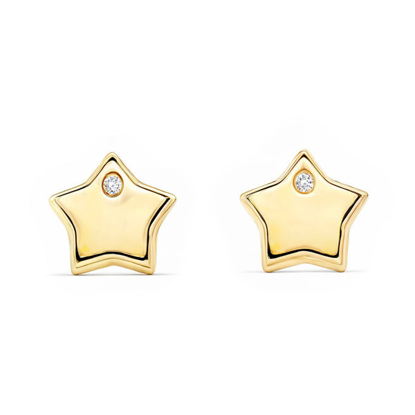Boucles d'Oreilles Bebe Fille Enfant Étoile Zircone Or Jaune 9 Carats
