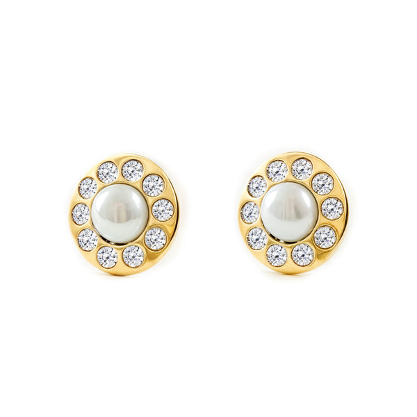 Boucles d'Oreilles Zircone Perle 3,5 mm Or Jaune 9 Carats