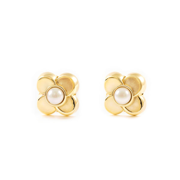 Boucles d'Oreilles Bebe Fille Enfant Trèfle Perle 2 mm Or Jaune 9 Carats