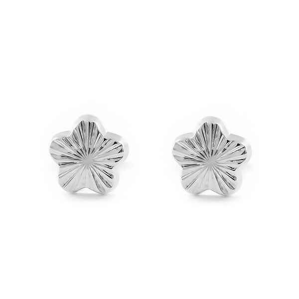 Boucles d'Oreilles Bebe Fille Enfant marguerite fleur Or Blanc 9 Carats