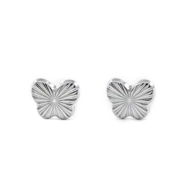 Boucles d'Oreilles Bebe Fille Enfant Papillon Or Blanc 9 Carats