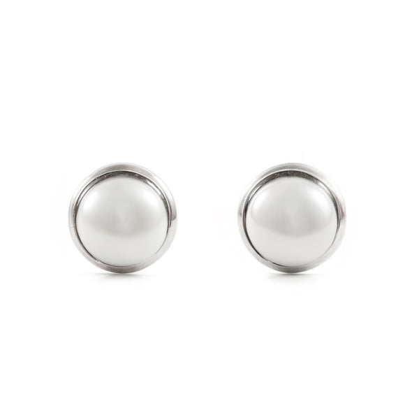 Boucles d'Oreilles Bebe Fille Enfant Perle 4 mm Or Blanc 9 Carats