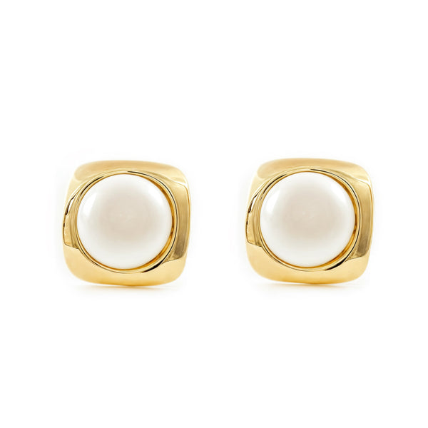 Boucles d'Oreilles Carre Perle 6 mm Or Jaune 9 Carats