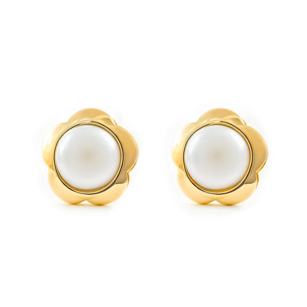 Boucles d'Oreilles marguerite fleur Perle 6 mm Or Jaune 9 Carats