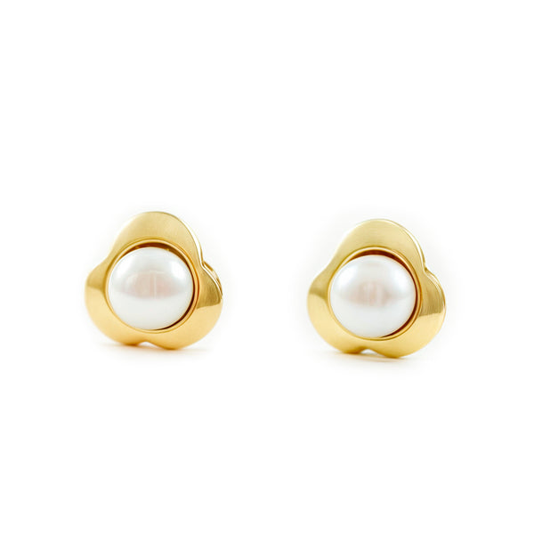 Boucles d'Oreilles Bebe Fille Enfant Trèfle Perle 3 mm Or Jaune 9 Carats