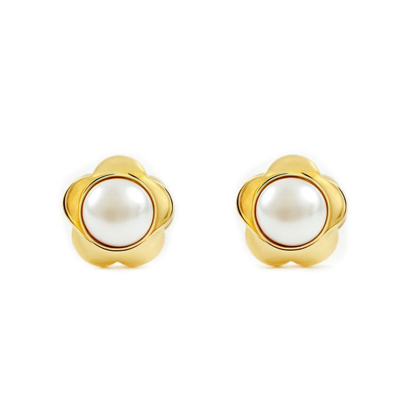 Boucles d'Oreilles Bebe Fille Enfant marguerite fleur Perle 3 mm Or Jaune 9 Carats