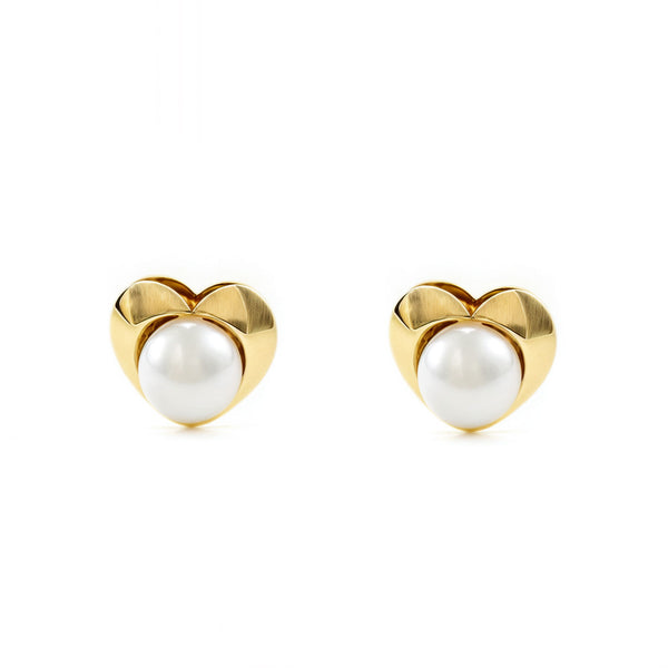 Boucles d'Oreilles Bebe Fille Enfant Cœur Perle 3 mm Or Jaune 9 Carats
