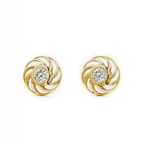 Boucles d'Oreilles Bebe Fille Enfant Ronde Zircone Or Jaune 9 Carats