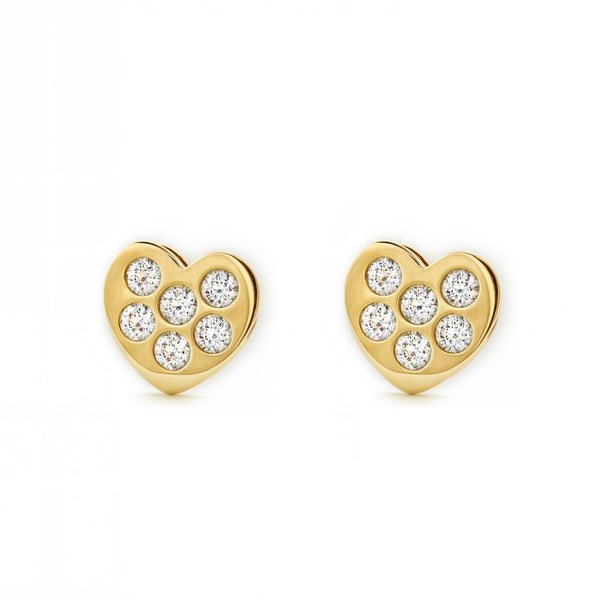 Boucles d'Oreilles Fille Enfant Cœur Zircone Or Jaune 9 Carats