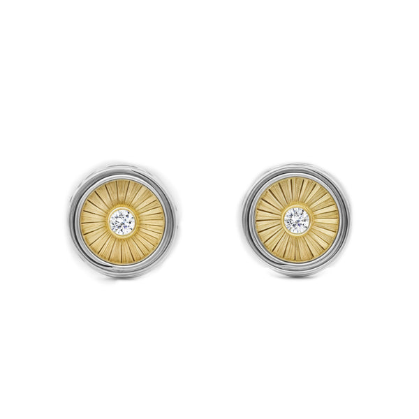 Boucles d'Oreilles Bebe Fille Enfant Ronde Zircone Or Bicolore 9 carats texturees
