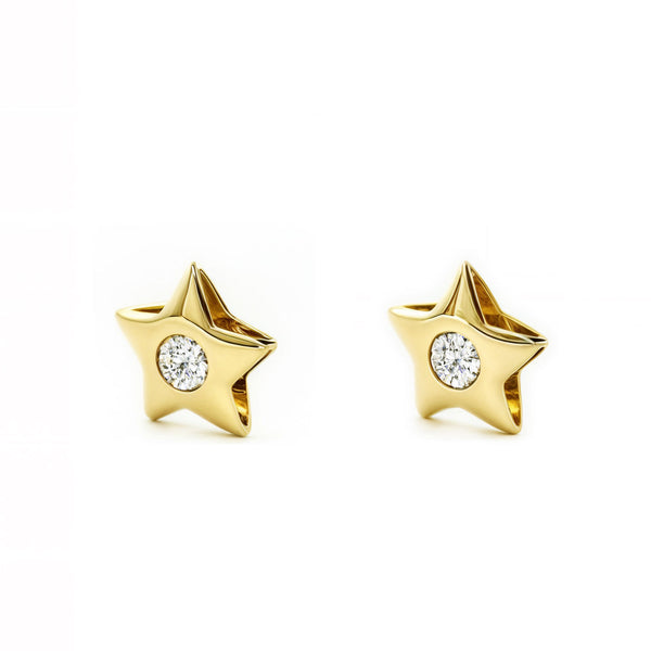 Boucles d'Oreilles Bebe Enfant Étoile Zircone Or Jaune 9 Carats