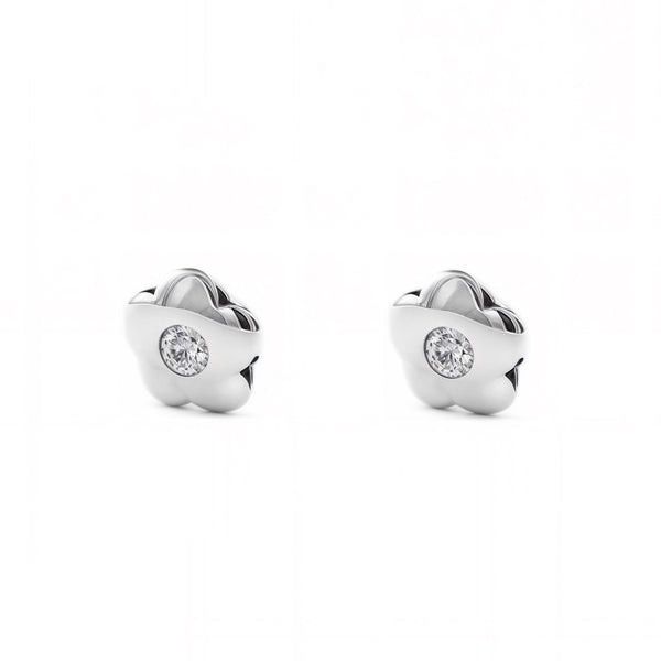 Boucles d'Oreilles Bebe Enfant marguerite fleur Zircone Or Blanc 9 Carats