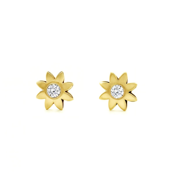 Boucles d'Oreilles Bebe Enfant Sol Zircone Or Jaune 9 Carats