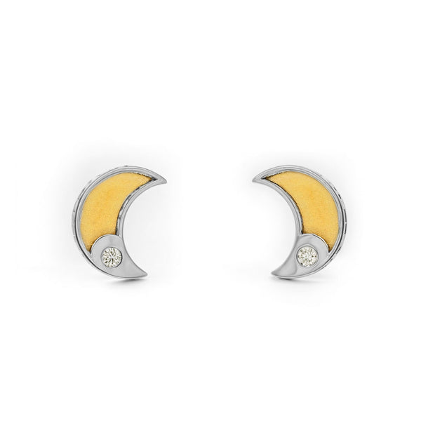 Boucles d'Oreilles Bebe Fille Enfant Lune Zircone Or Bicolore 9 Carats