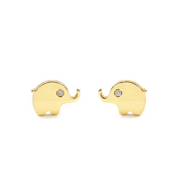 Boucles d'Oreilles Bebe Fille Enfant Élephant Zircone Or Jaune 9 Carats