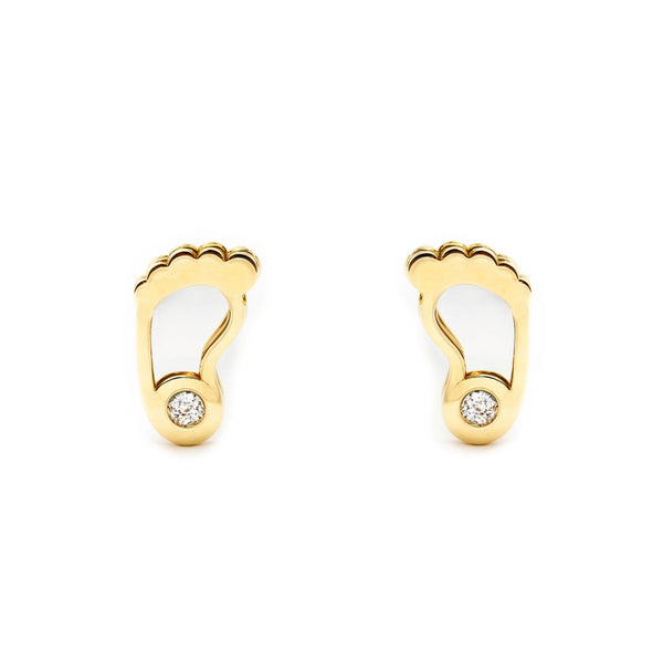 Boucles d'Oreilles Bebe Fille Enfant Nacre Pied Zircone Or Jaune 9 Carats