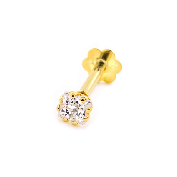 Piercing en Or Jaune 9K Cartilage Carre Zircone 2,5 mm Brillant