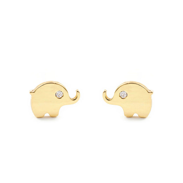 Boucles d'Oreilles Bebe Fille Enfant Élephant Zircone Or Jaune 9 Carats