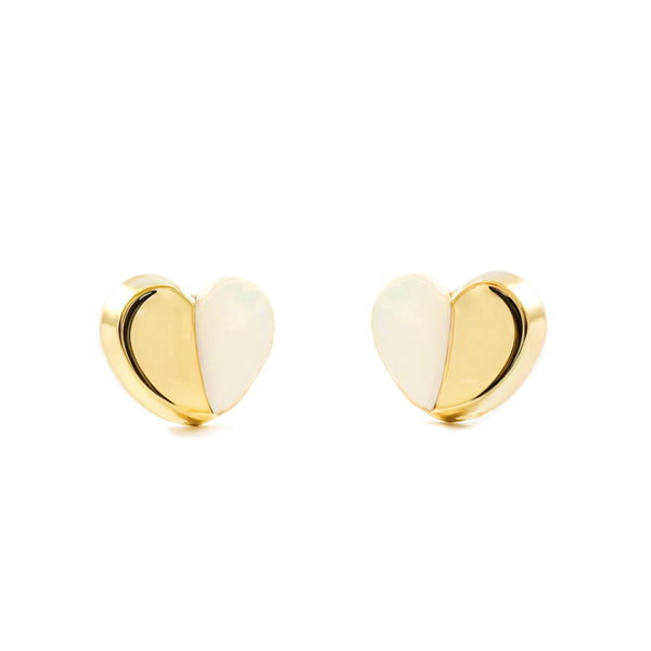 Boucles d'Oreilles Bebe Fille Enfant Nacre Cœur Or Jaune 9 Carats