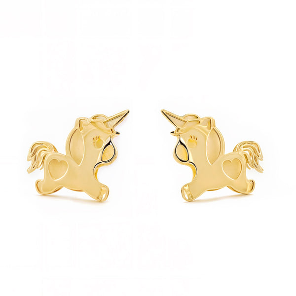 Boucles d'Oreilles Fille Enfant Licorne Or Jaune 9 Carats