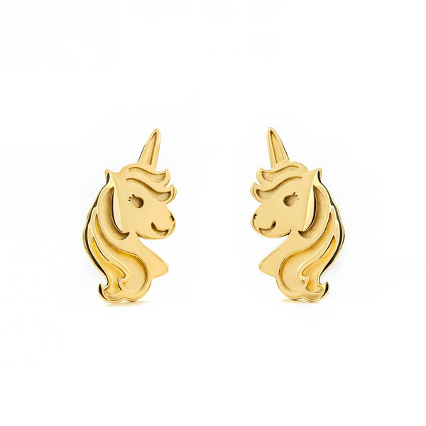 Boucles d'Oreilles Fille Enfant Licorne Or Jaune 9 Carats