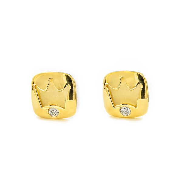 Boucles d'Oreilles Fille Enfant couronner Zircone Or Jaune 9 Carats