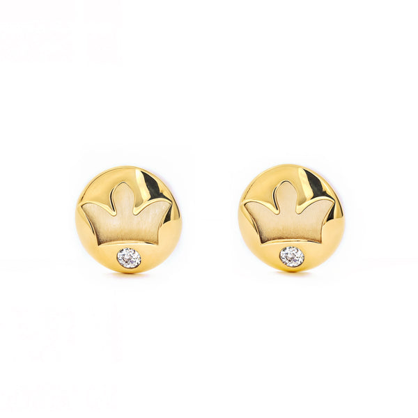 Boucles d'Oreilles Fille Enfant couronner Zircone Or Jaune 9 Carats