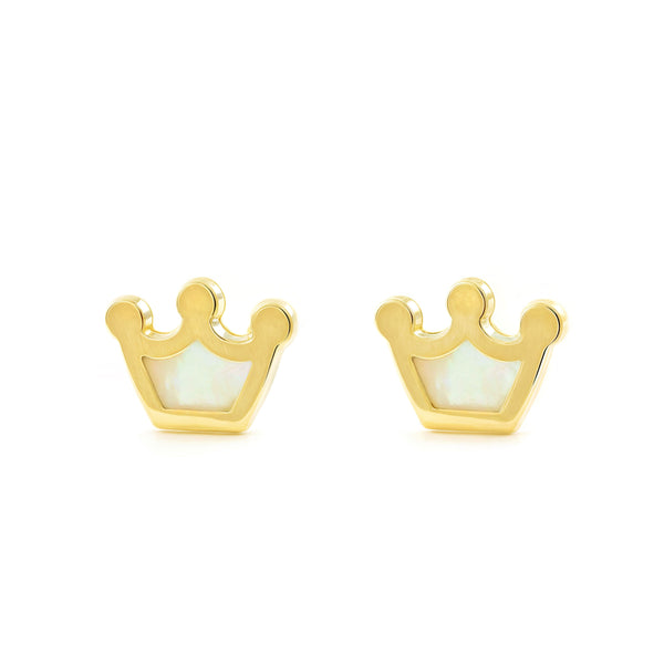 Boucles d'Oreilles Fille Enfant Nacre couronner Or Jaune 9 Carats