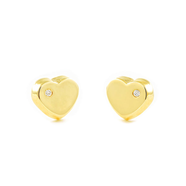 Boucles d'Oreilles Bebe Enfant Cœur Zircone Or Jaune 9 Carats