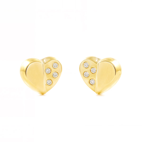 Boucles d'Oreilles Bebe Fille Enfant Cœur Zircone Or Jaune 9 Carats