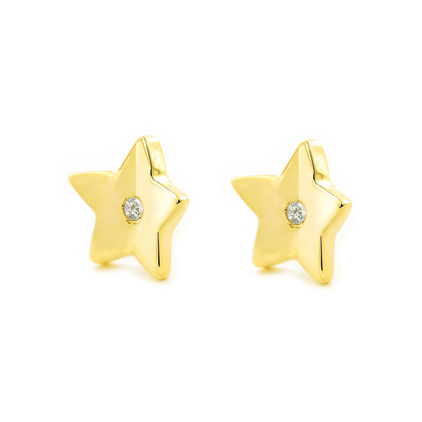 Boucles d'Oreilles Bebe Fille Enfant Étoile Zircone Or Jaune 9 Carats