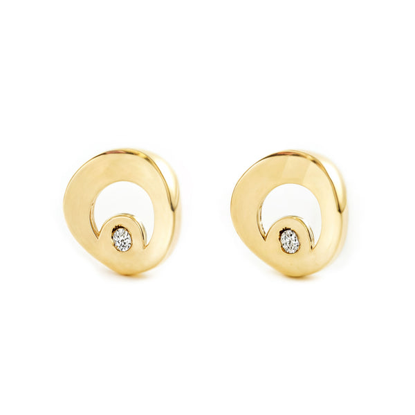 Boucles d'Oreilles Fille Enfant Ronde Zircone Or Jaune 9 Carats