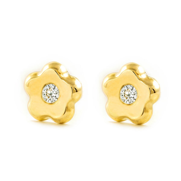 Boucles d'Oreilles Bebe Fille Enfant marguerite fleur Zircone Or Jaune 9 Carats