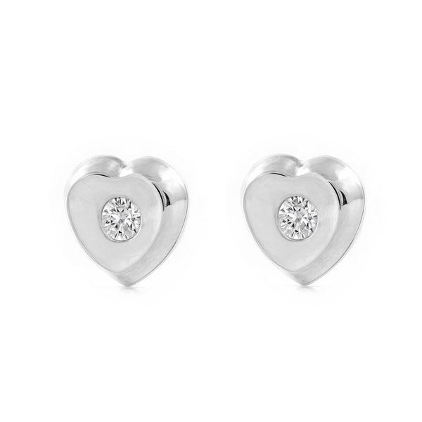 Boucles d'Oreilles Bebe Fille Enfant Cœur Zircone Or Blanc 9 Carats