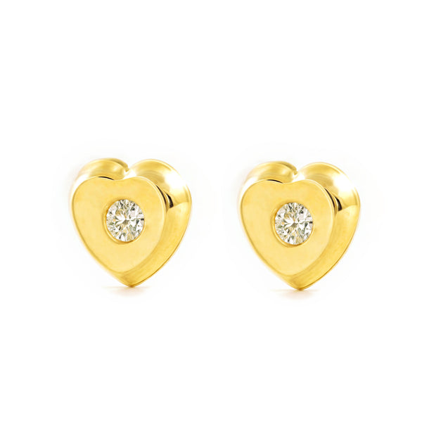 Boucles d'Oreilles Bebe Fille Enfant Cœur Zircone Or Jaune 9 Carats