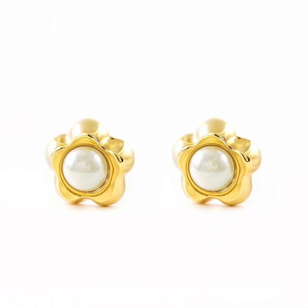 Boucles d'Oreilles Bebe Fille Enfant marguerite fleur Perle 2,5 mm Or Jaune 9 Carats