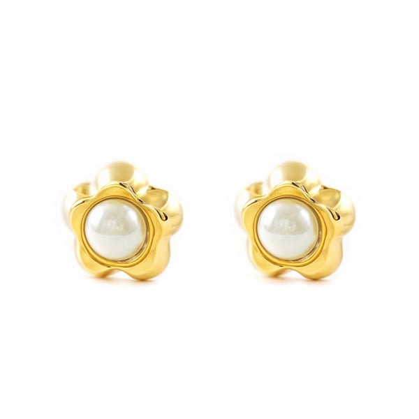 Boucles d'Oreilles Bebe Fille Enfant marguerite fleur Perle 2,5 mm Or Jaune 9 Carats