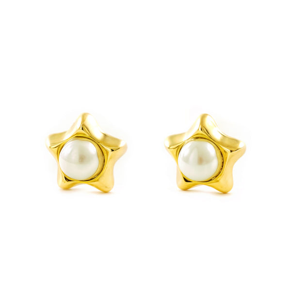 Boucles d'Oreilles Bebe Fille Enfant Étoile Perle 2,5 mm Or Jaune 9 Carats
