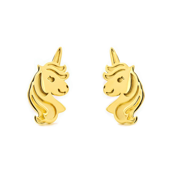 Boucles d'Oreilles Bebe Fille Enfant Licorne Or Jaune 9 Carats