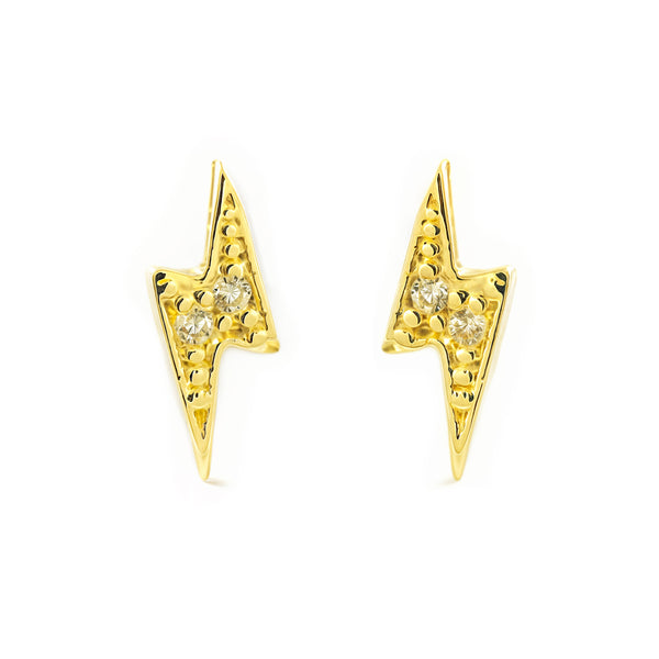 Boucles d'Oreilles Éclair Zircone Or Jaune 9 carats texturees