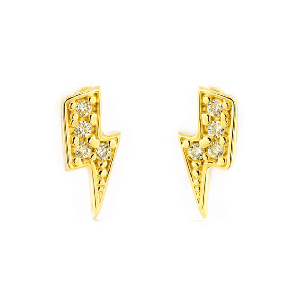 Boucles d'Oreilles Éclair Zircone Or Jaune 9 carats texturees