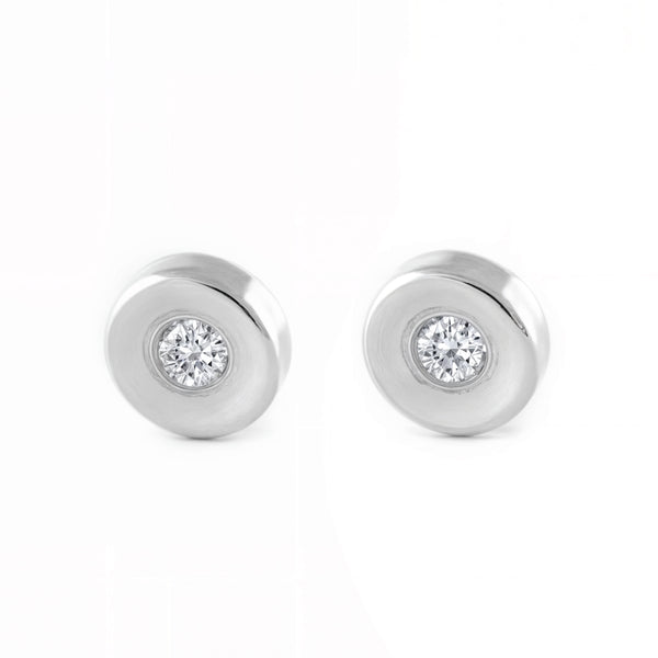 Boucles d'Oreilles Bebe Enfant Ronde Zircone Or Blanc 18 Carats