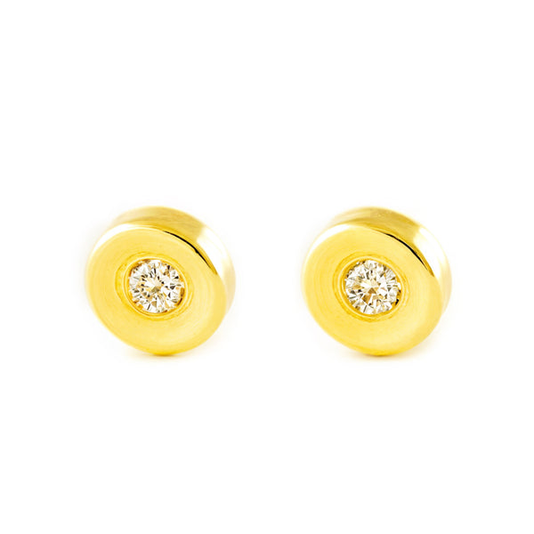 Boucles d'Oreilles Bebe Enfant Ronde Zircone Or Jaune 18 Carats