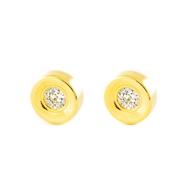 Boucles d'Oreilles Bebe Enfant Ronde Zircone Or Jaune 18 Carats