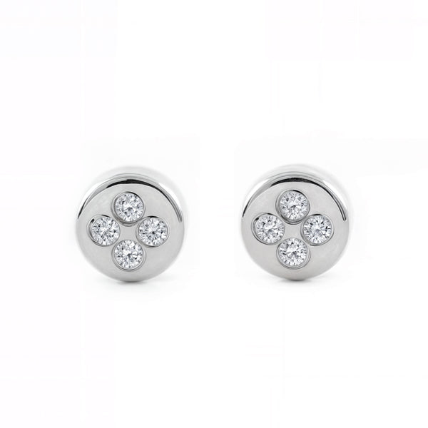 Boucles d'Oreilles Bebe Enfant Ronde Zircone Or Blanc 18 Carats