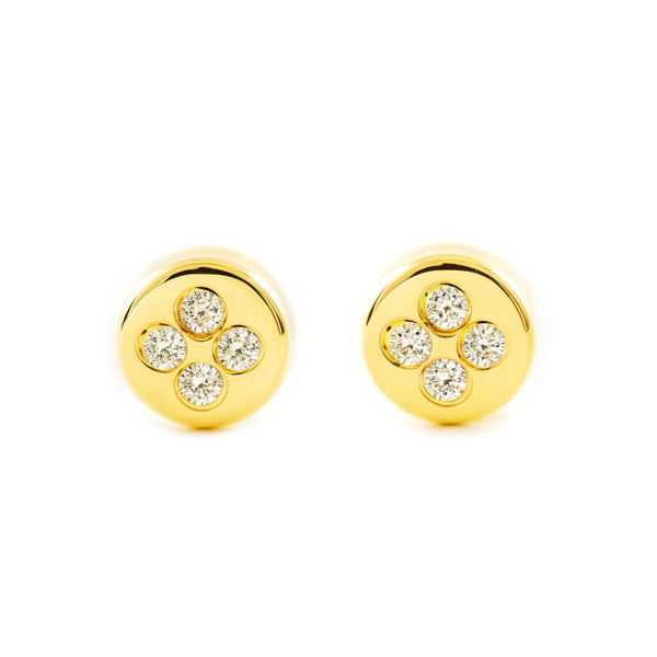 Boucles d'Oreilles Bebe Enfant Ronde Zircone Or Jaune 18 Carats
