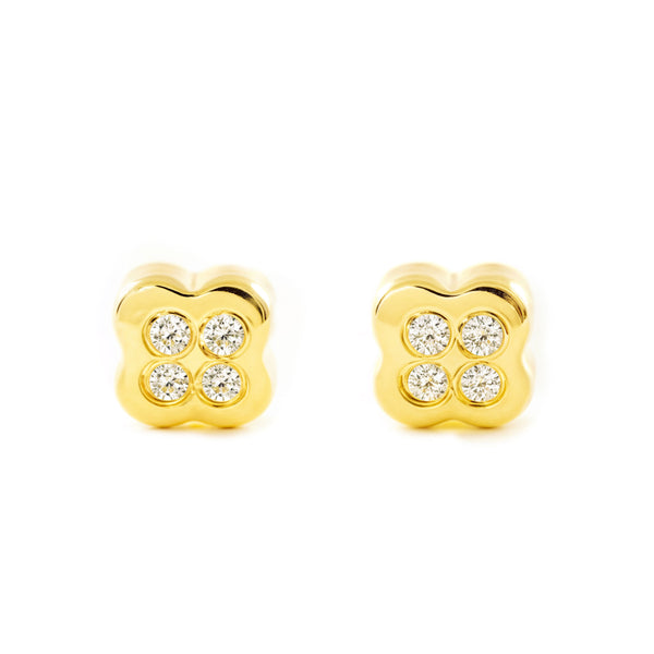Boucles d'Oreilles Bebe Enfant Fleur Zircone Or Jaune 18 Carats