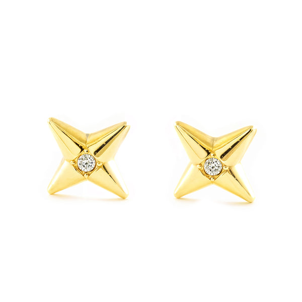 Boucles d'Oreilles Fille Enfant Étoile Zircone Or Jaune 9 Carats